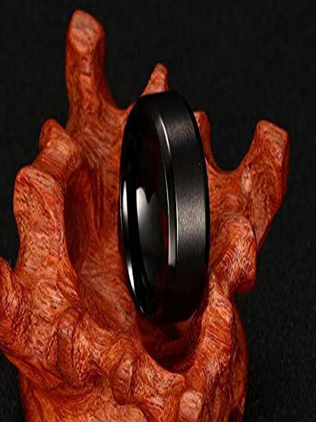

UNIVERSITY TRENDZ Stainless Steel SIlver-Plated Black Om Finger Ring