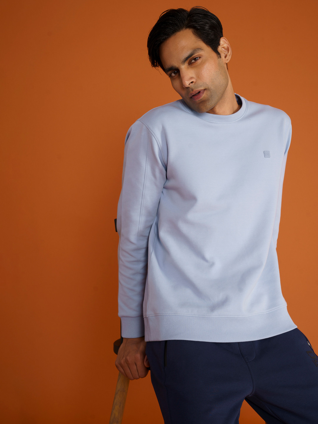 

DAMENSCH Men Solid Blue Premium Cotton Regular Fit Sweatshirt