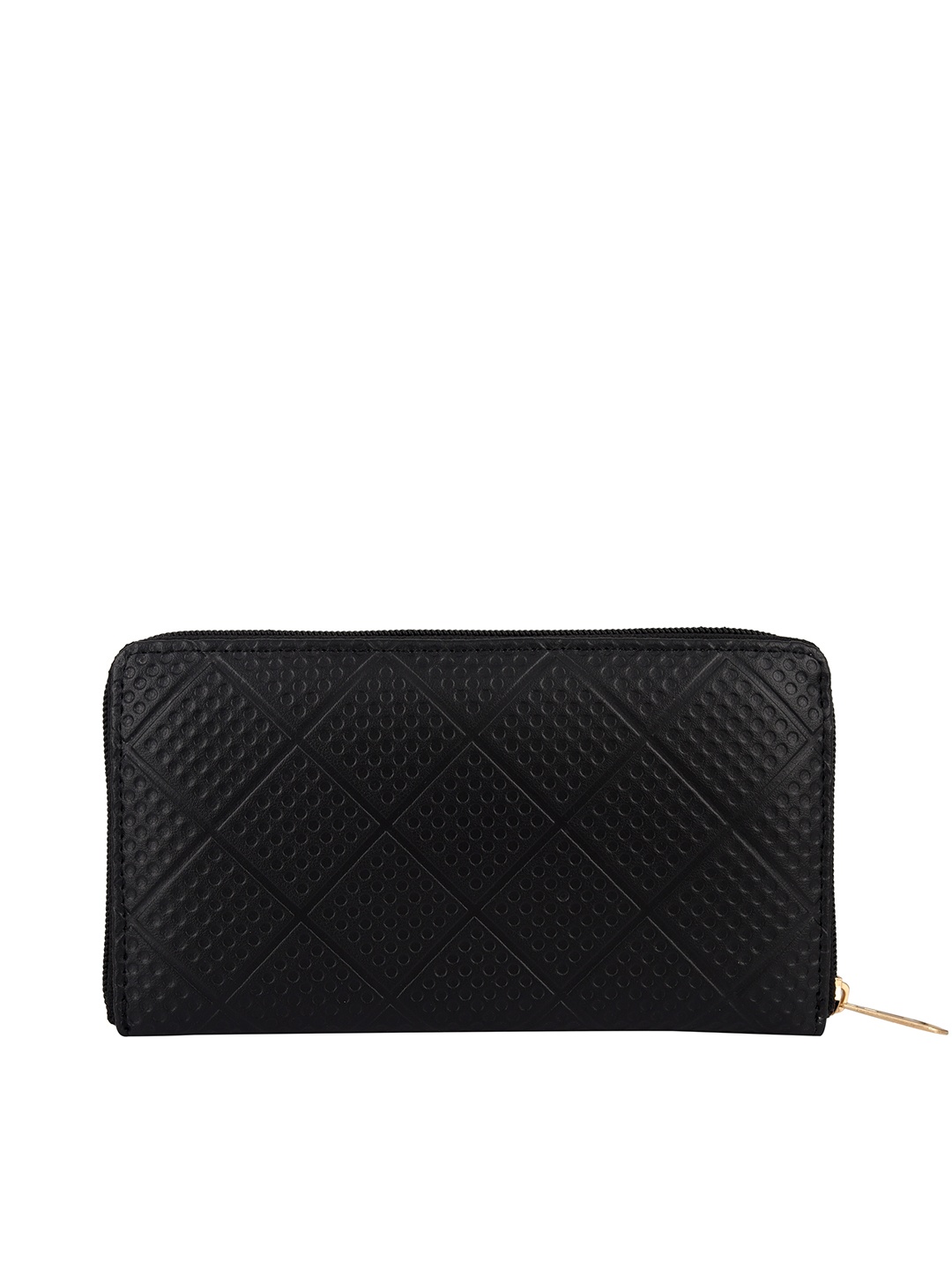 

YESSBENZA Women Black Textured Zip Detail Zip Around Wallet with Passport Holder