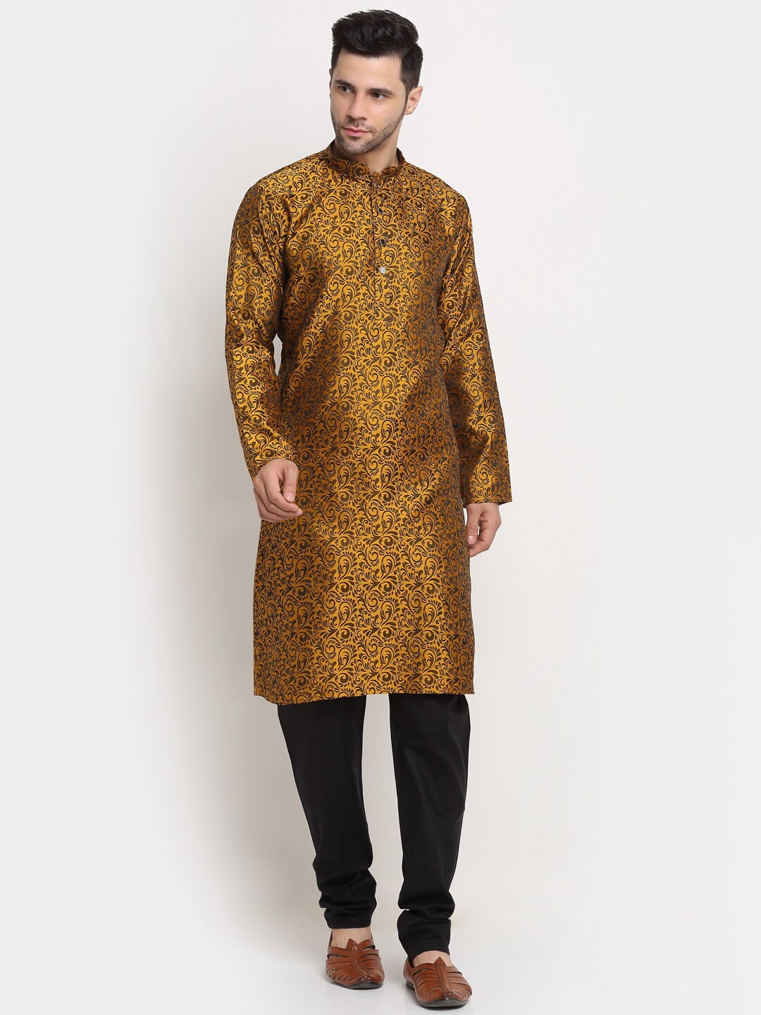 

KRAFT INDIA Men Floral Kurta with Churidar, Mustard