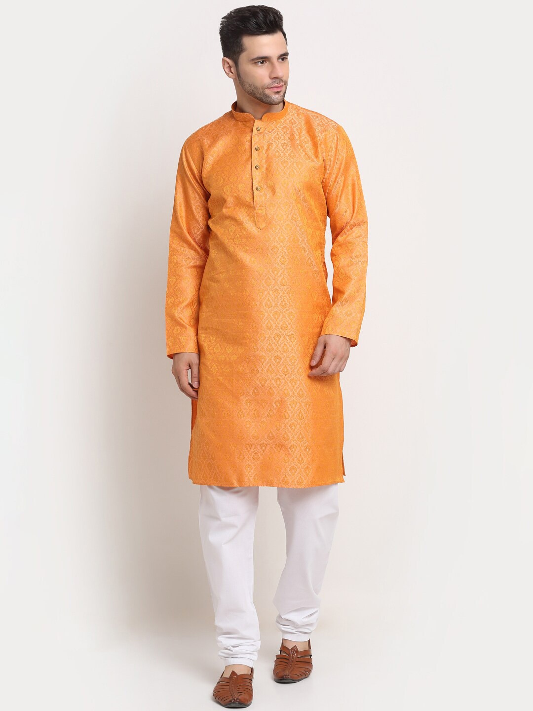 

KRAFT INDIA Men Ethnic Motifs Kurta with Churidar Set, Peach