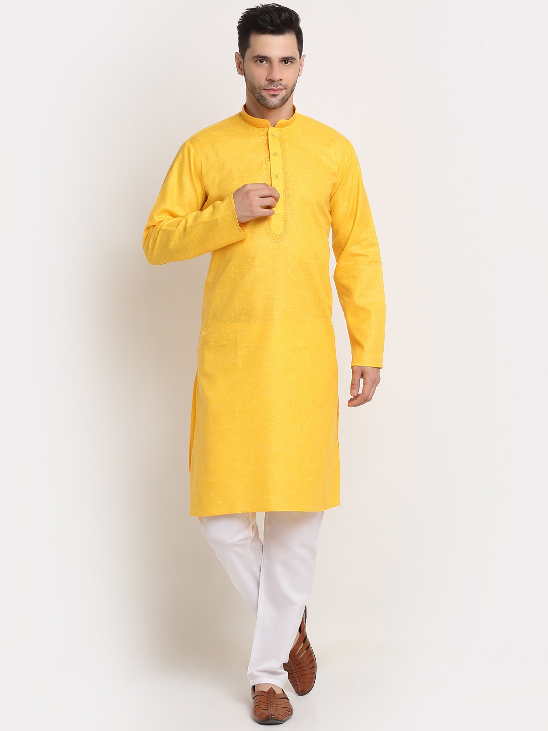 

KRAFT INDIA Men Yellow Woven Design Kurta
