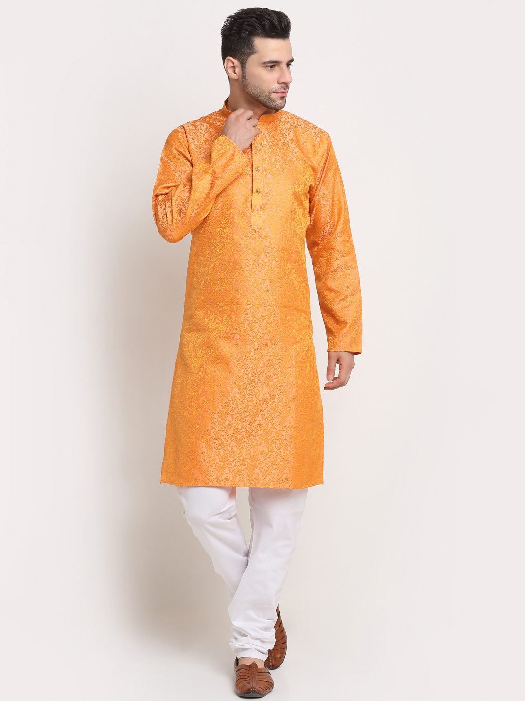 

KRAFT INDIA Men Orange Ethnic Motifs Jacquard Kurta