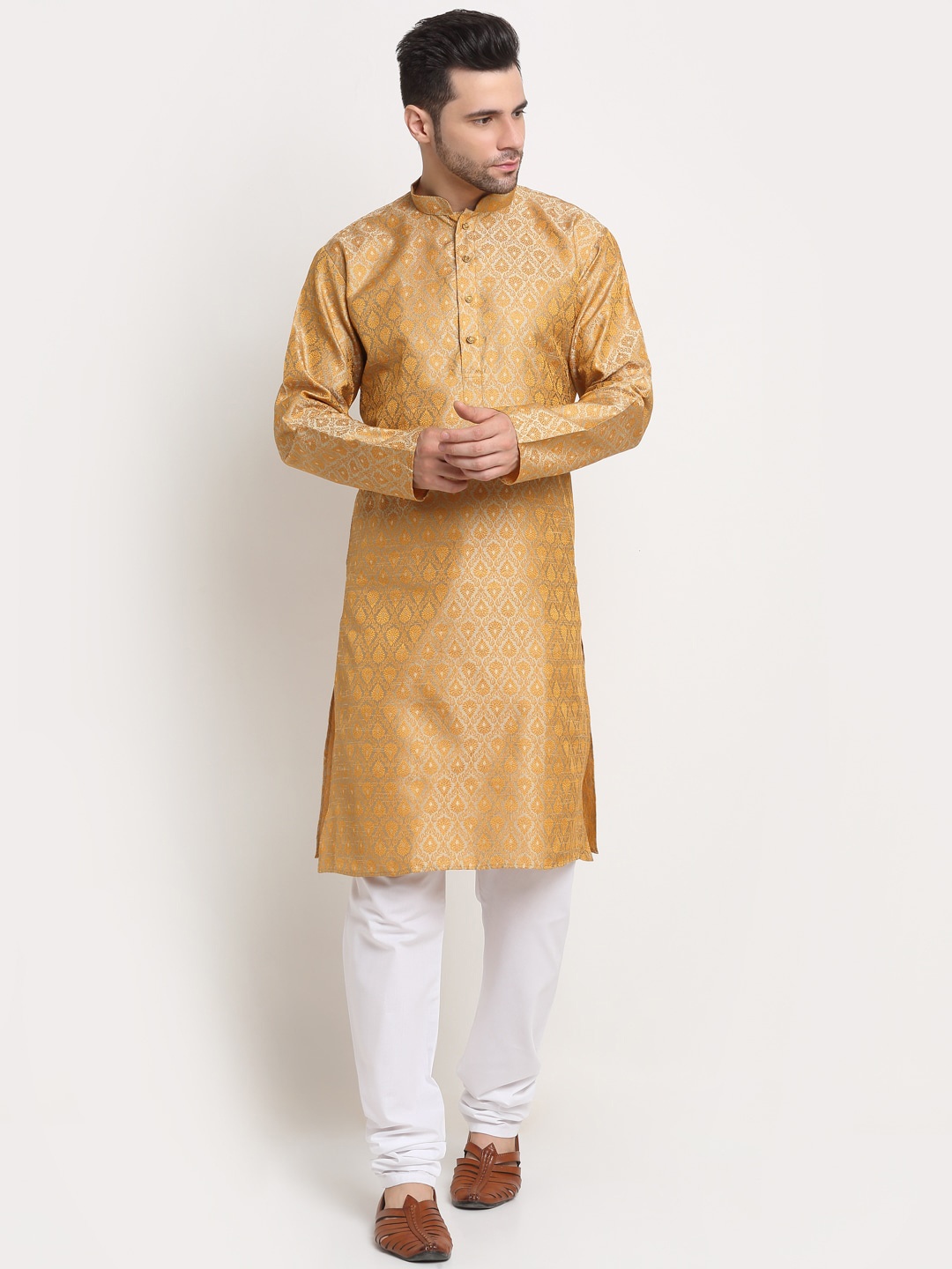 

KRAFT INDIA Men Gold-Toned Ethnic Motifs Jacquard Kurta