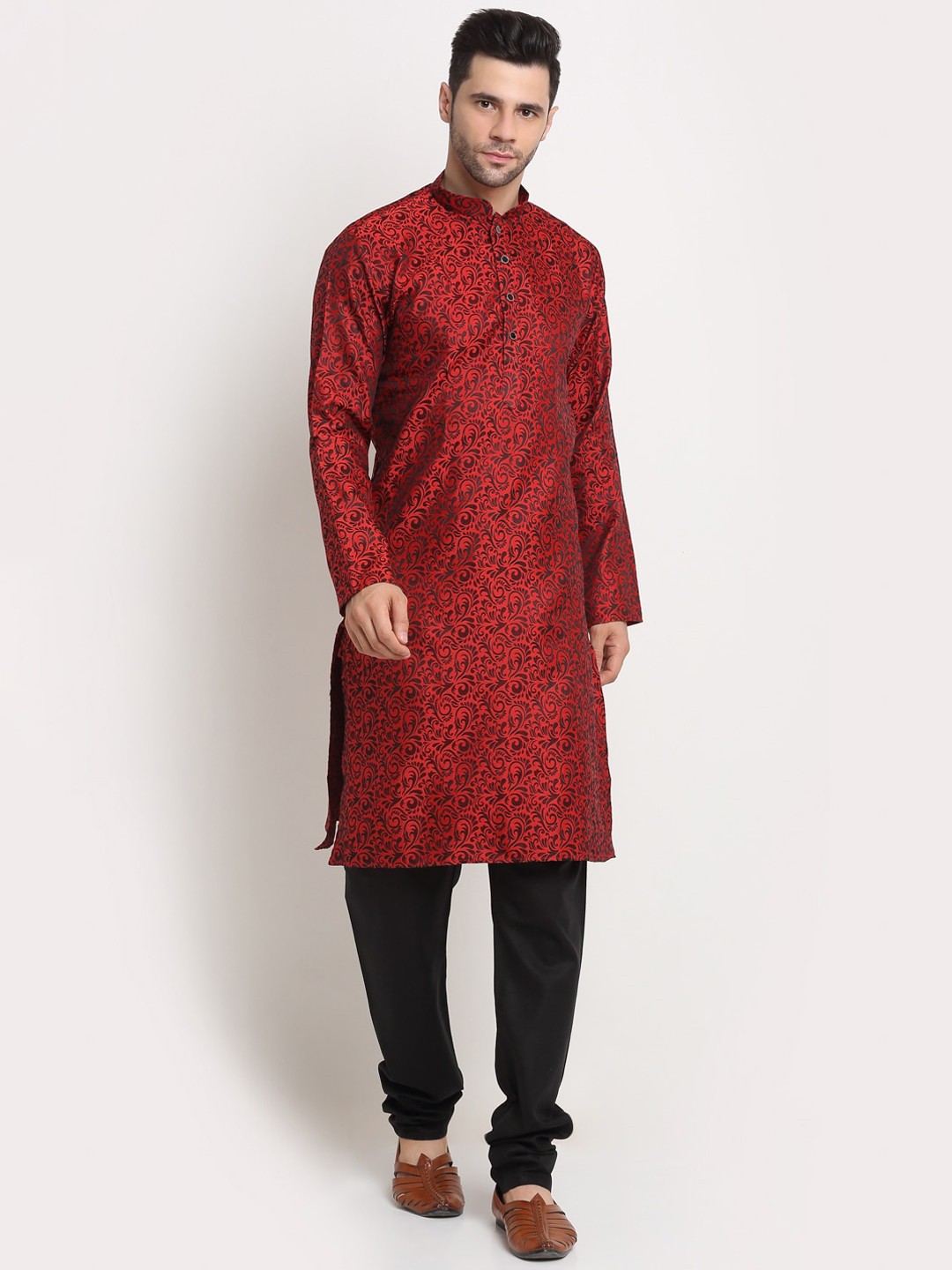 

KRAFT INDIA Men Maroon Ethnic Motifs Jacquard Kurta