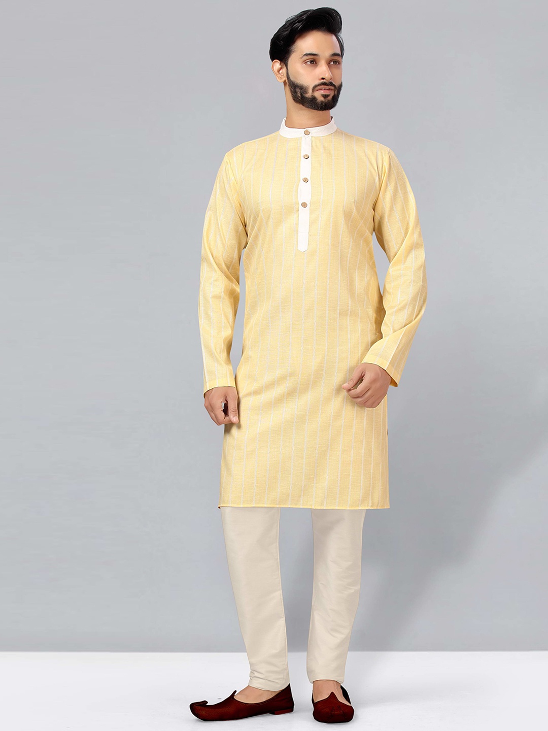 

HERE&NOW Men Yellow Striped Kurta