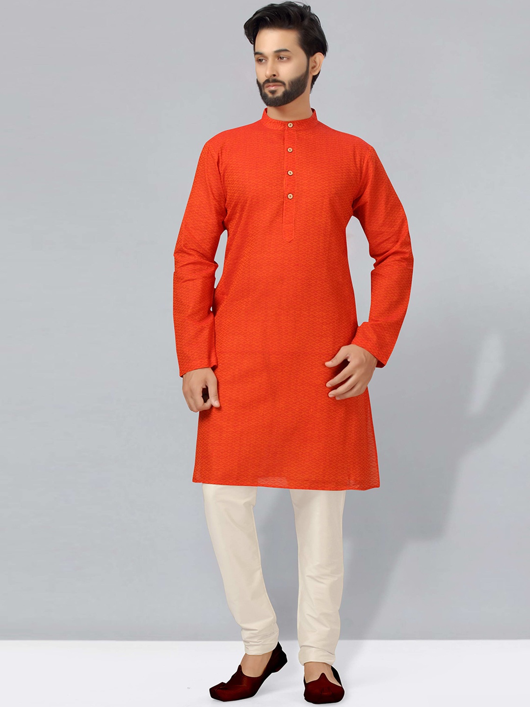 

HERE&NOW Men Red Woven Design Kurta