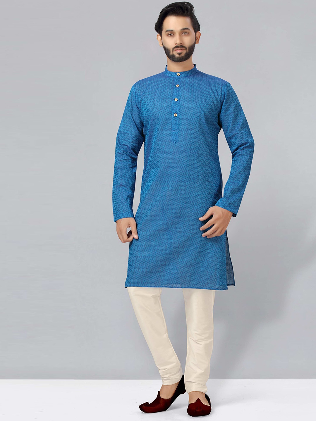 

HERE&NOW Men Blue Geometric Kurta