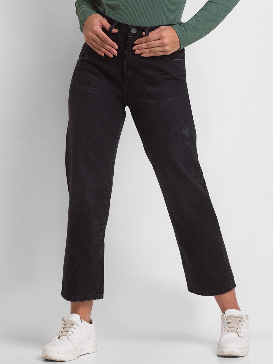 

SPYKAR Women Black Straight Fit Mid-Rise Jeans