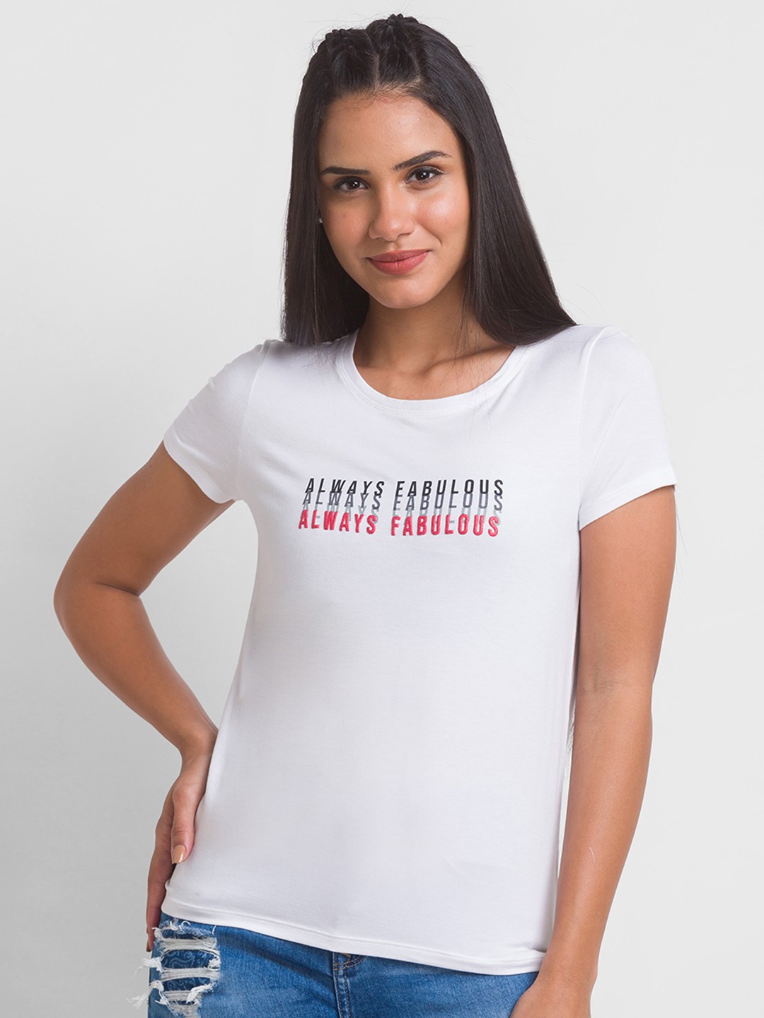 

SPYKAR Women White Typography Printed T-shirt