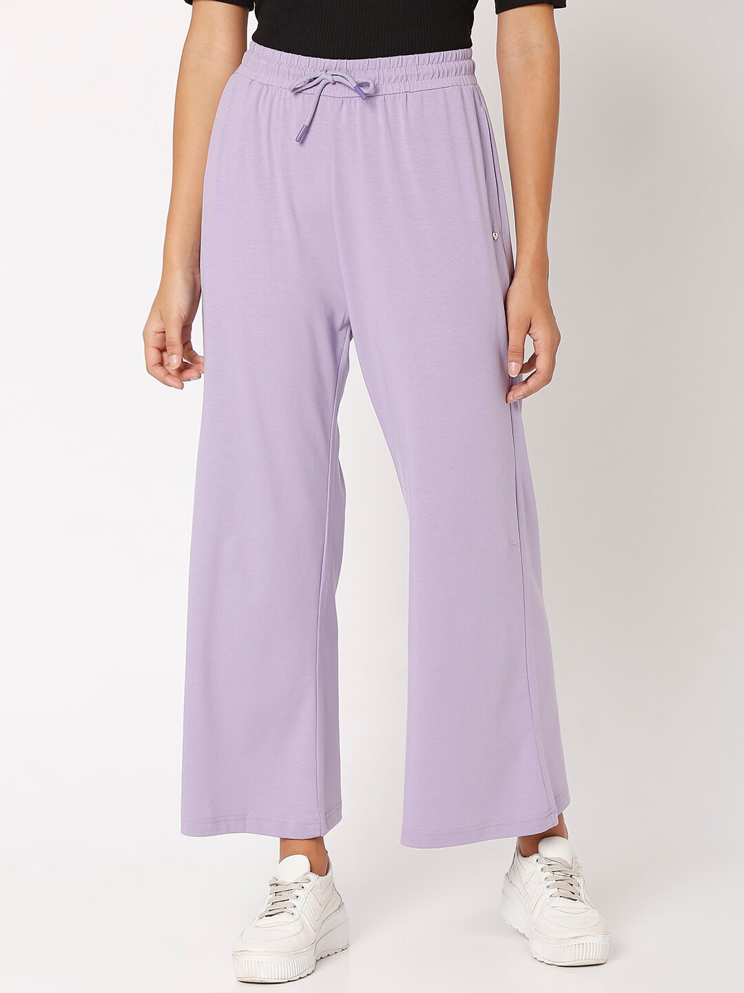 

SPYKAR Women Purple Solid Mid Rise Ribbed Lounge Pants