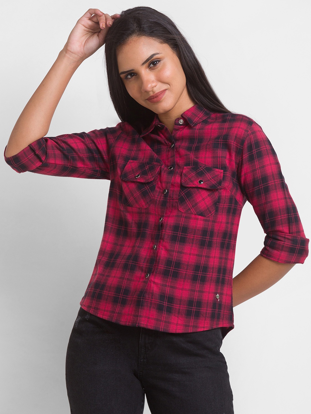 

SPYKAR Women Red Tartan Checked Casual Shirt