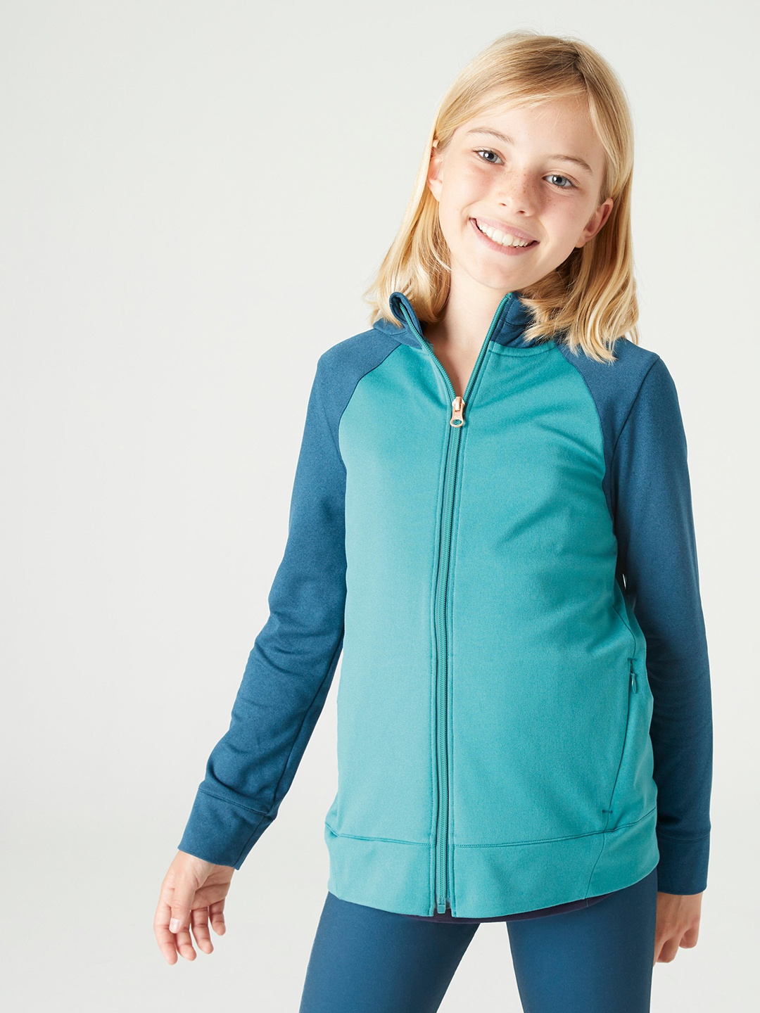 

Domyos By Decathlon Girls Fluorescent Green Solid Polyester Tailored Jacket