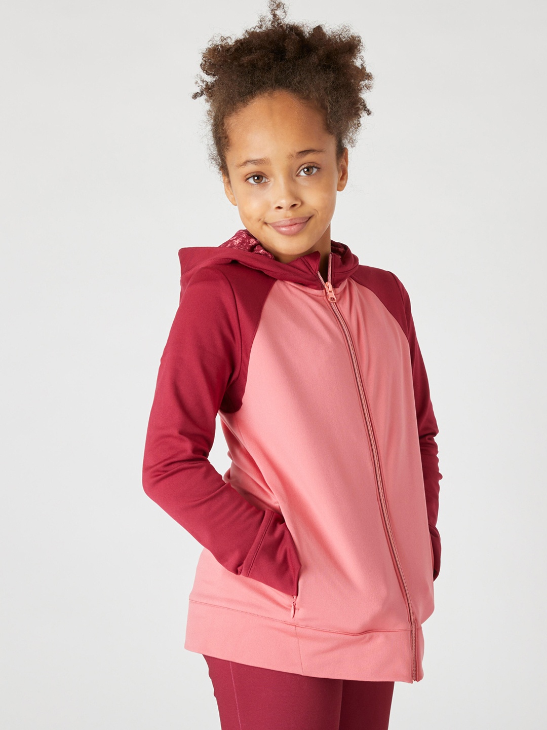 

Domyos By Decathlon Girls Pink & Red Polyester Hooded Sporty Jacket