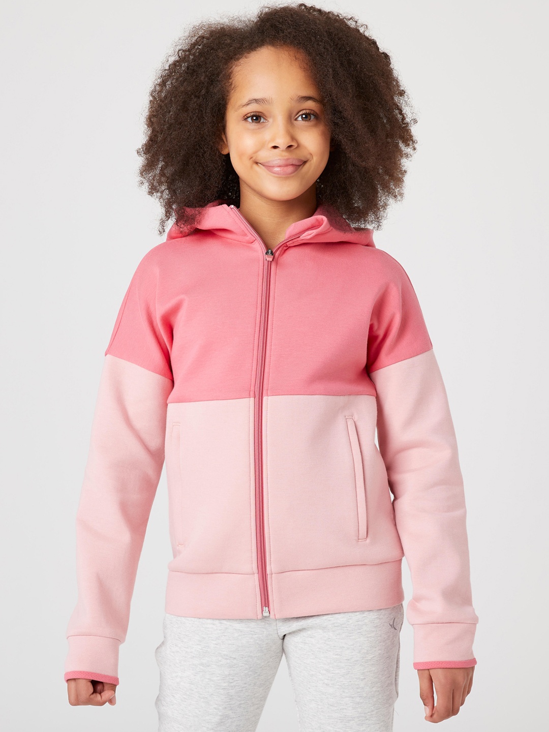 

Domyos By Decathlon Girls Pink Colourblocked Hooded Sporty Jacket