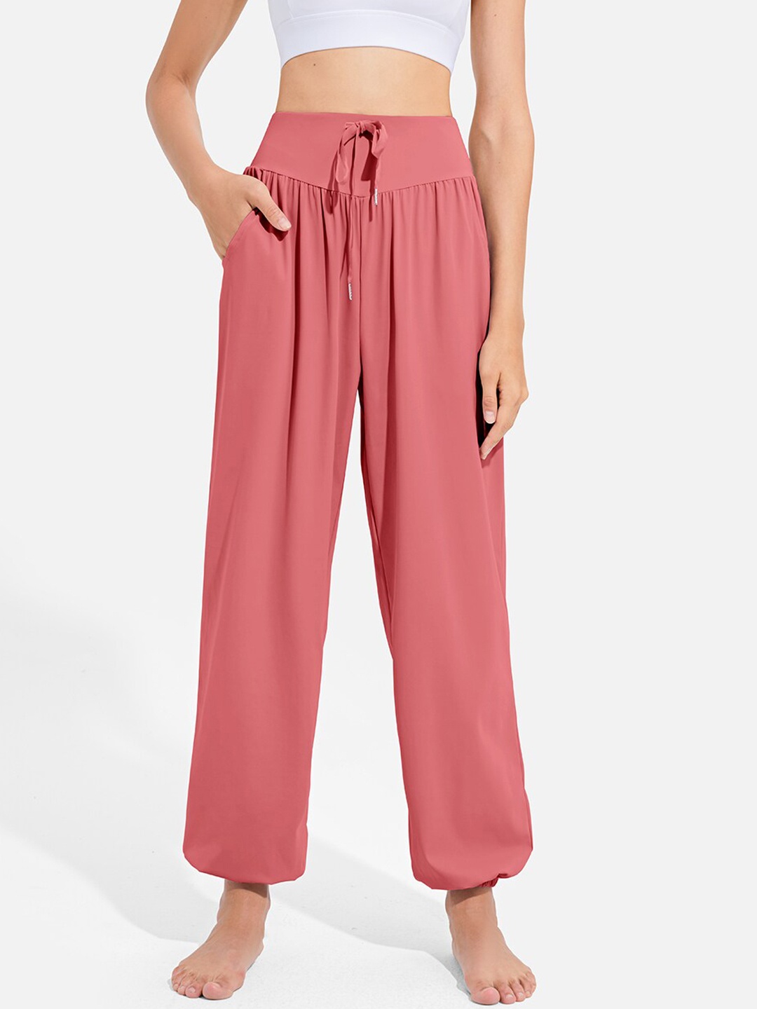

JC Collection Women Red Solid Dry Fit Relaxed Fit Track Pants, Peach