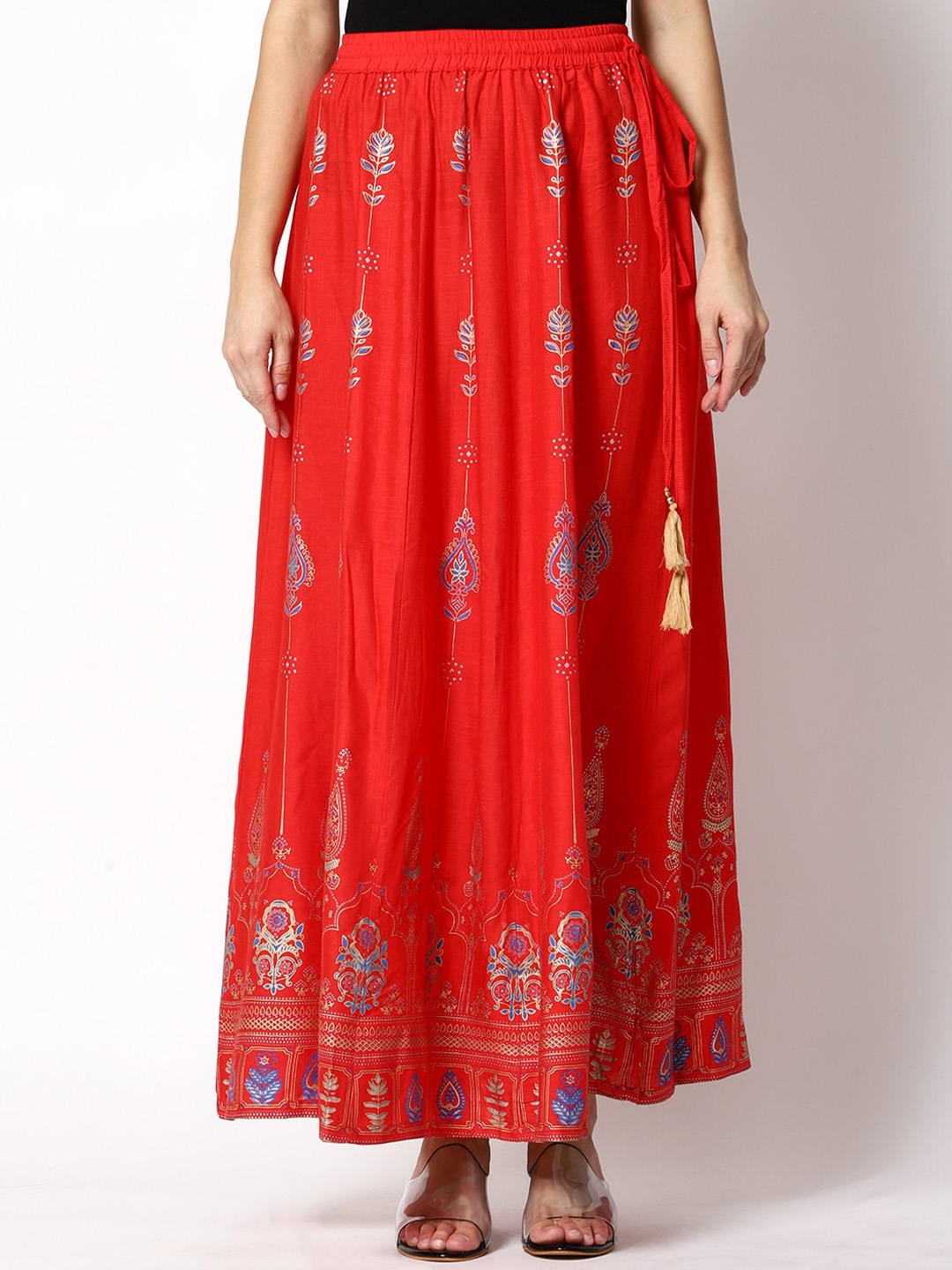 

SHEREEN Women Red Ethnic Printed Maxi Flared Skirts