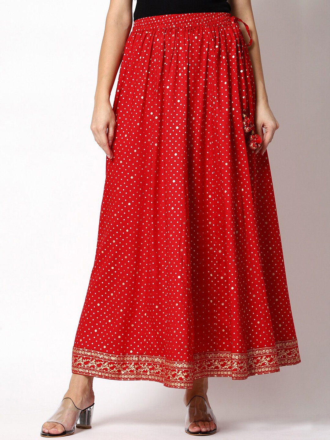 

SHEREEN Women Red Printed Maxi-Length Flared Skirt