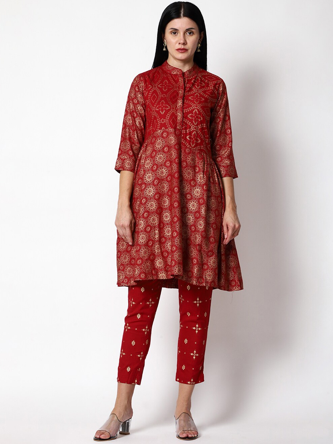 

SHEREEN Women Ethnic Motifs Printed Kurta with Trousers, Maroon