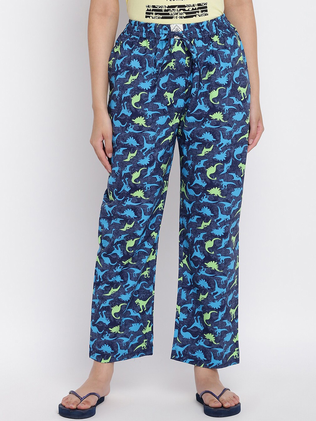 

abof Women Blue Printed Cotton Lounge Drawstring Pants