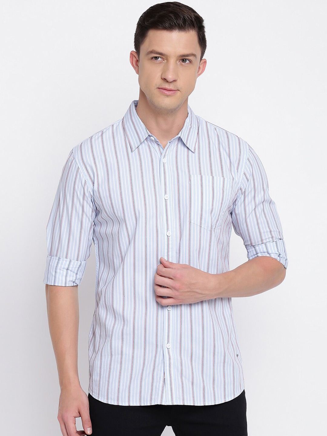 

abof Men Blue Striped Slim Fit Cotton Casual Shirt