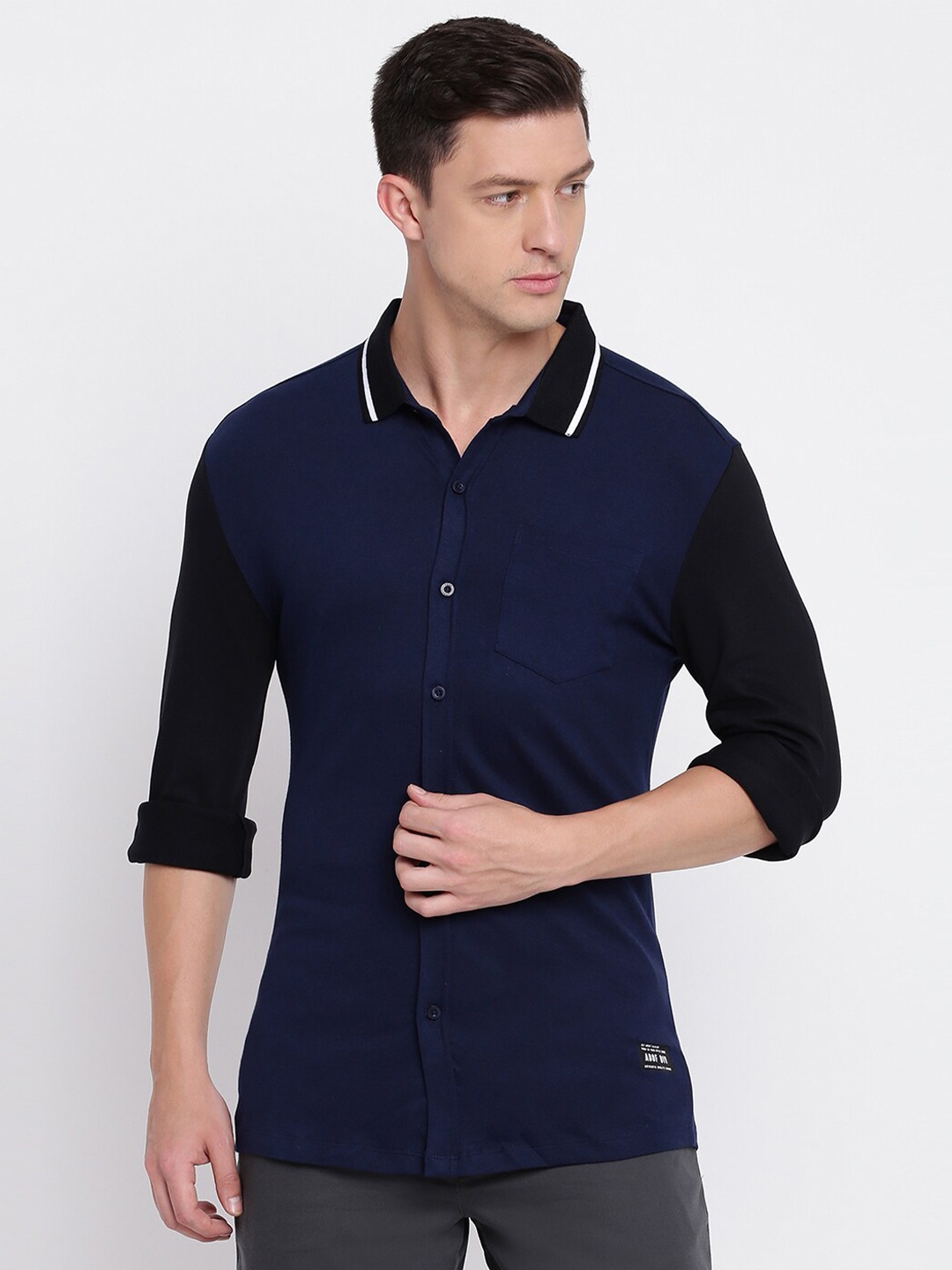 

abof Men Navy Blue Solid Cotton Regular Fit Casual Shirt