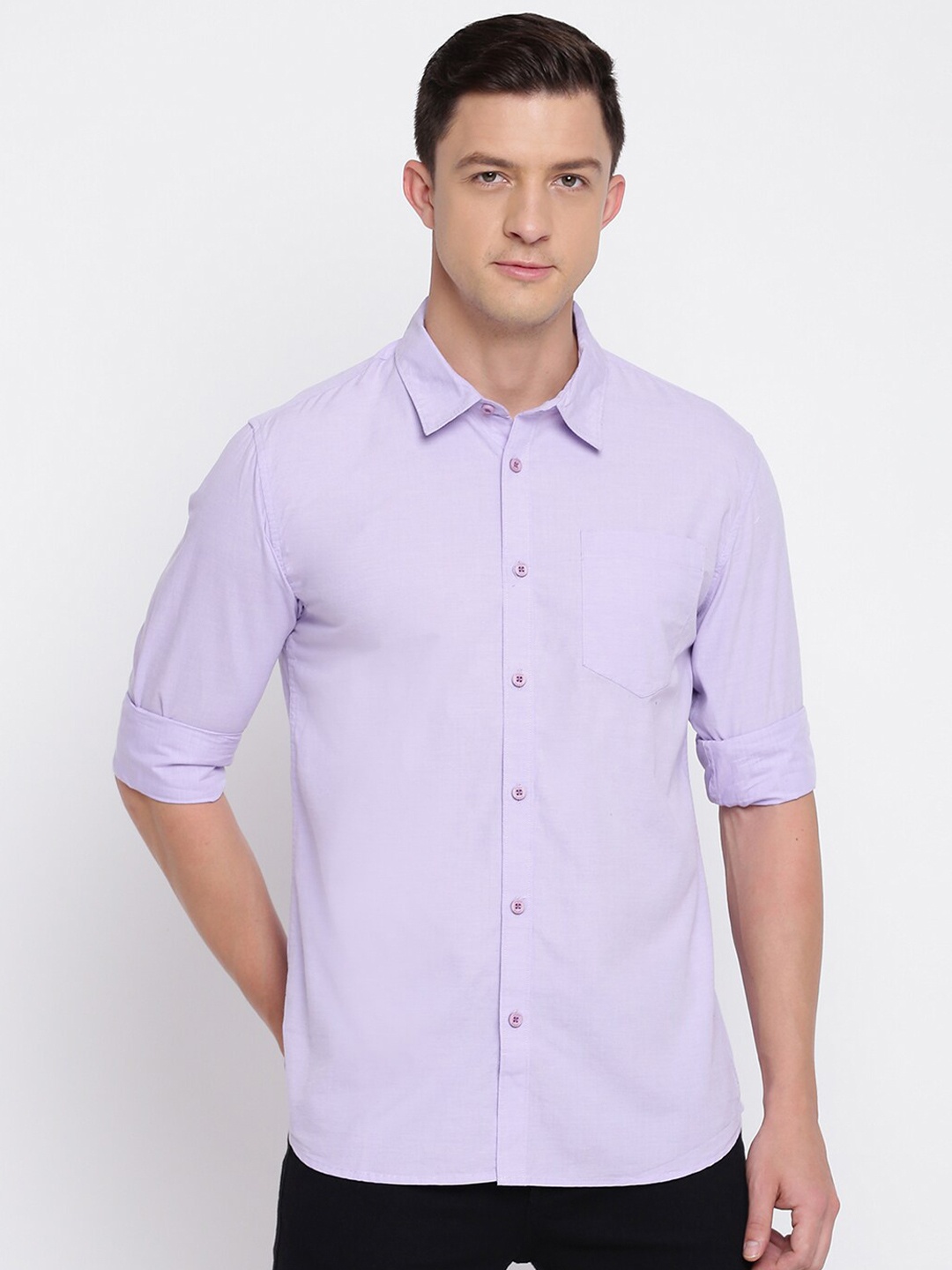 

abof Men Lavender Solid Slim Fit Cotton Casual Shirt