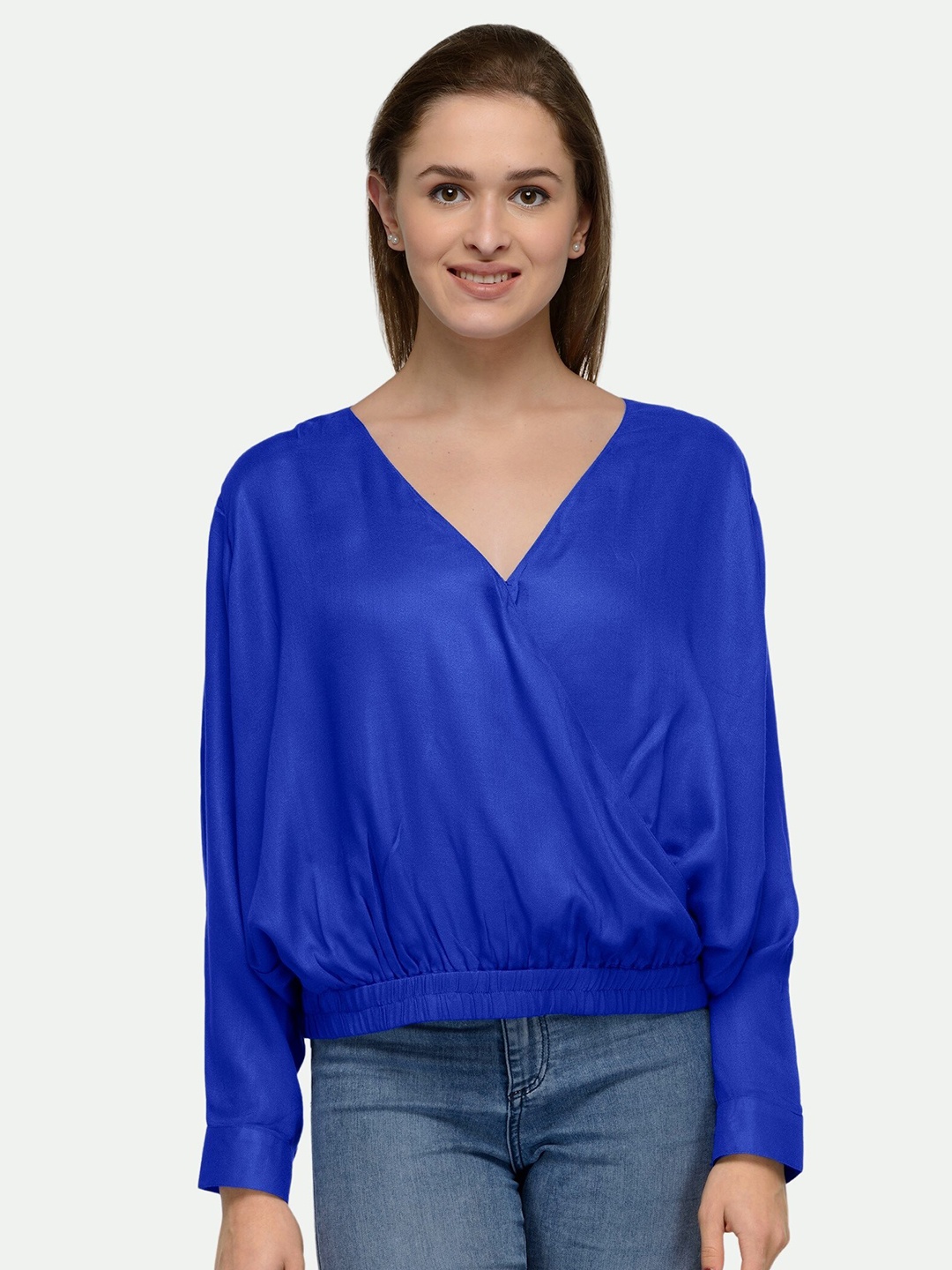 

PATRORNA Women Blue Layered Wrap Top