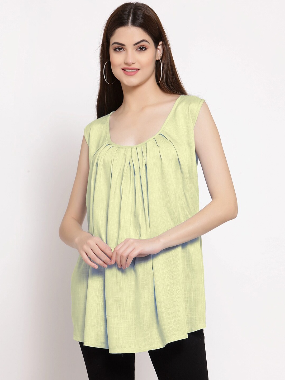

PATRORNA Scoop Neck A-Line Top, Green