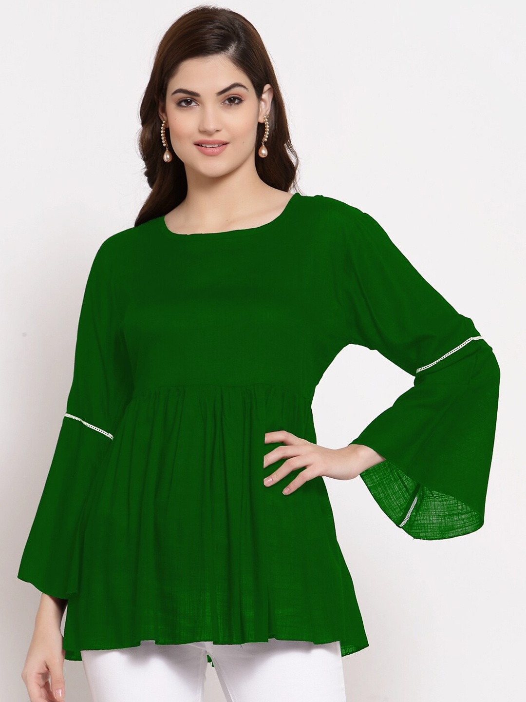 

PATRORNA Green Solid Peplum Top