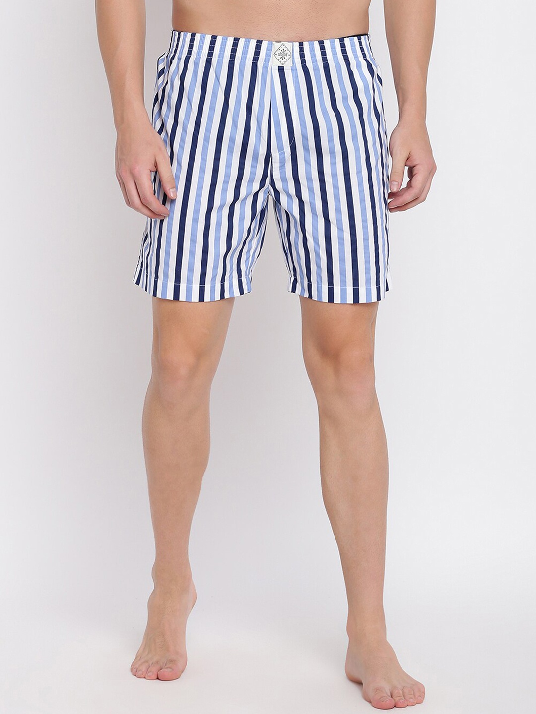 

abof Men Blue Striped Pure Cotton Boxer Shorts