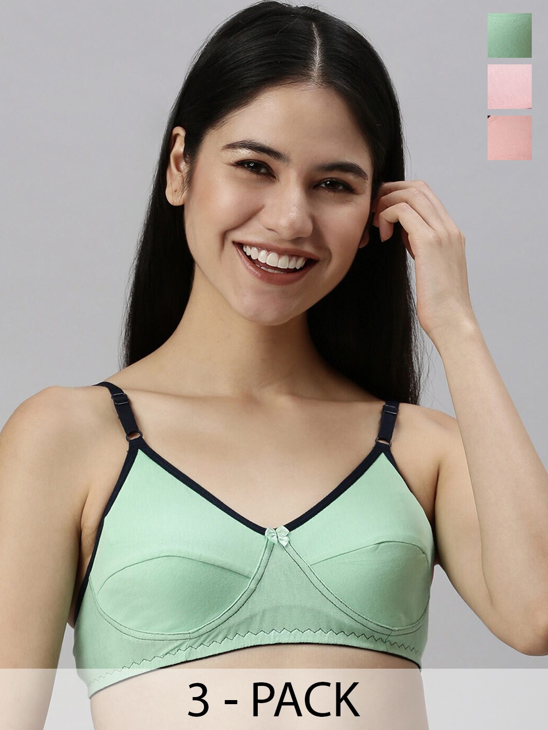 

Kryptic Pack Of 3 Everyday Pure Cotton Bras, Green