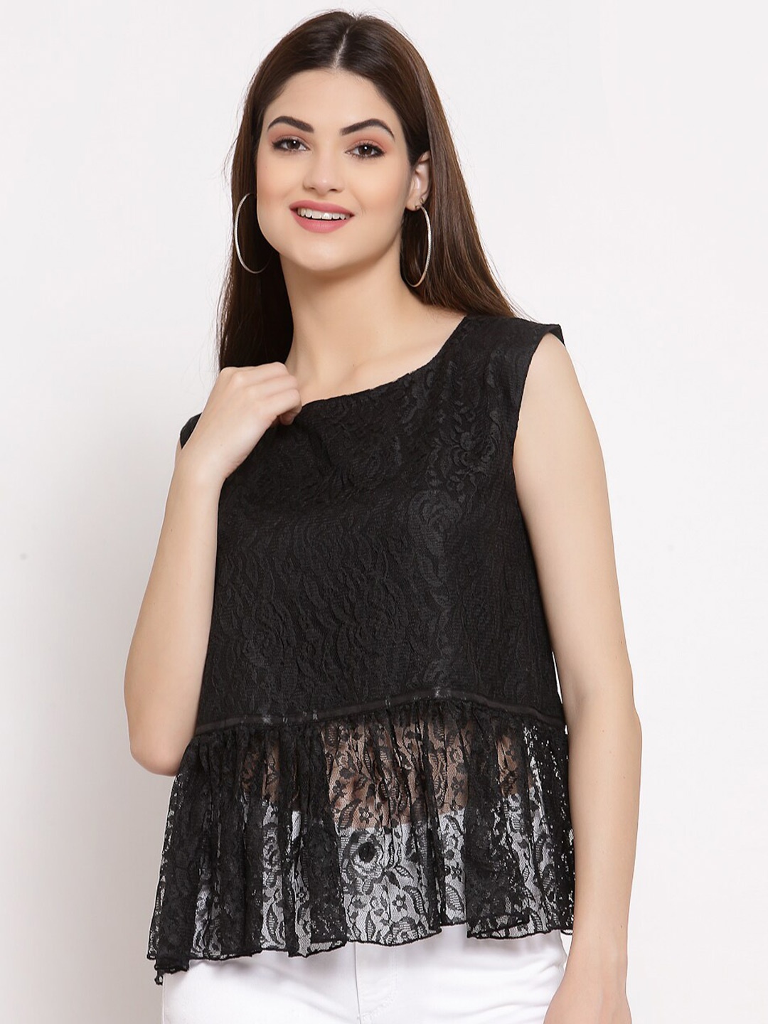 

PATRORNA Black Lace Design Peplum Top