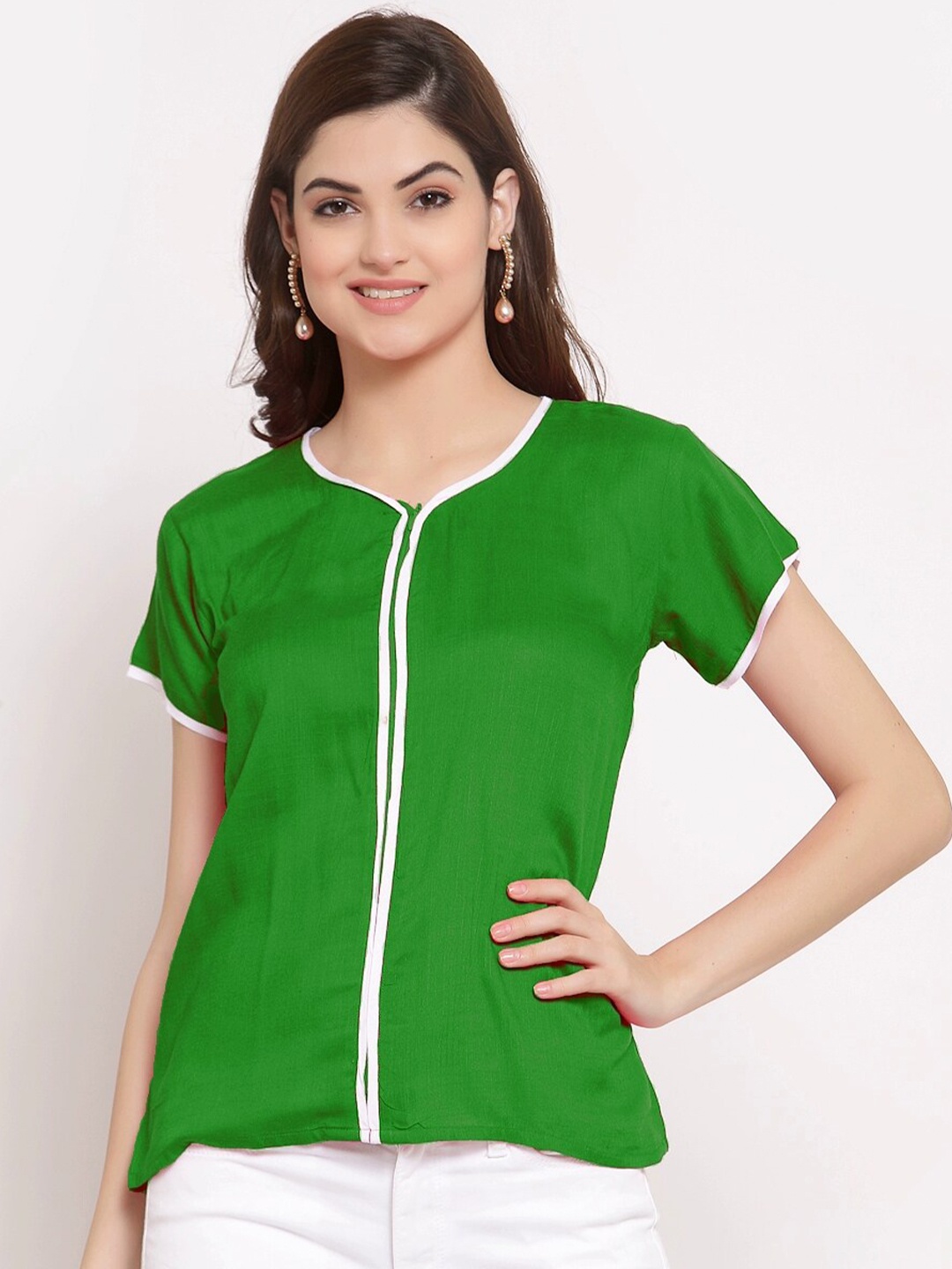 

PATRORNA Women Green Solid Regular Top