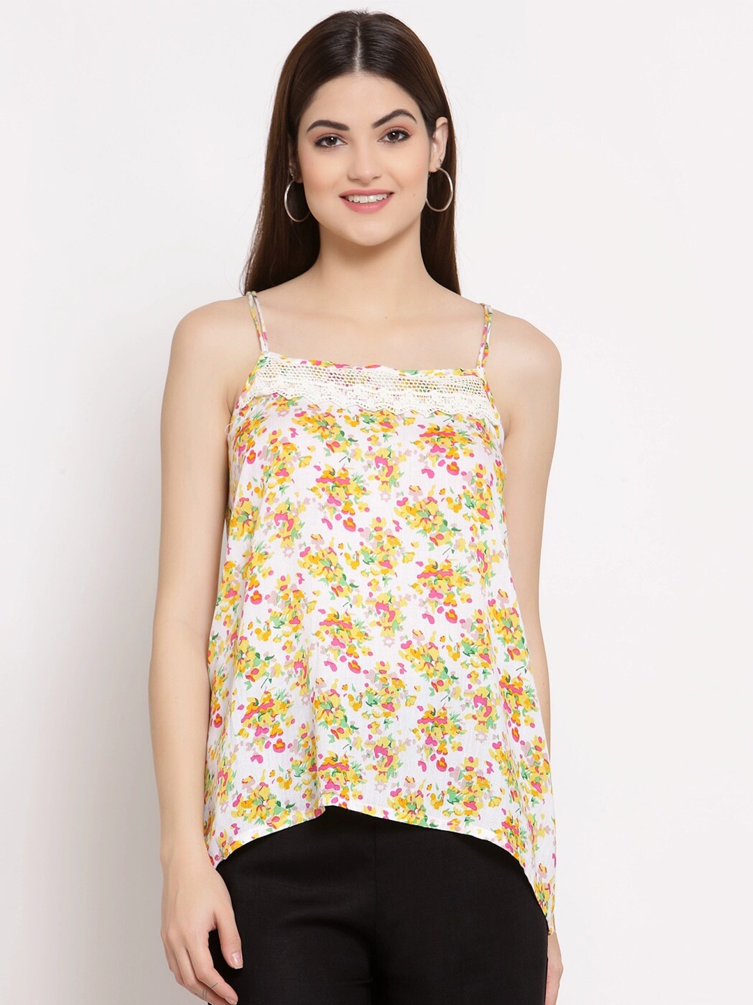 

PATRORNA Women Yellow & Pink Floral Print Top