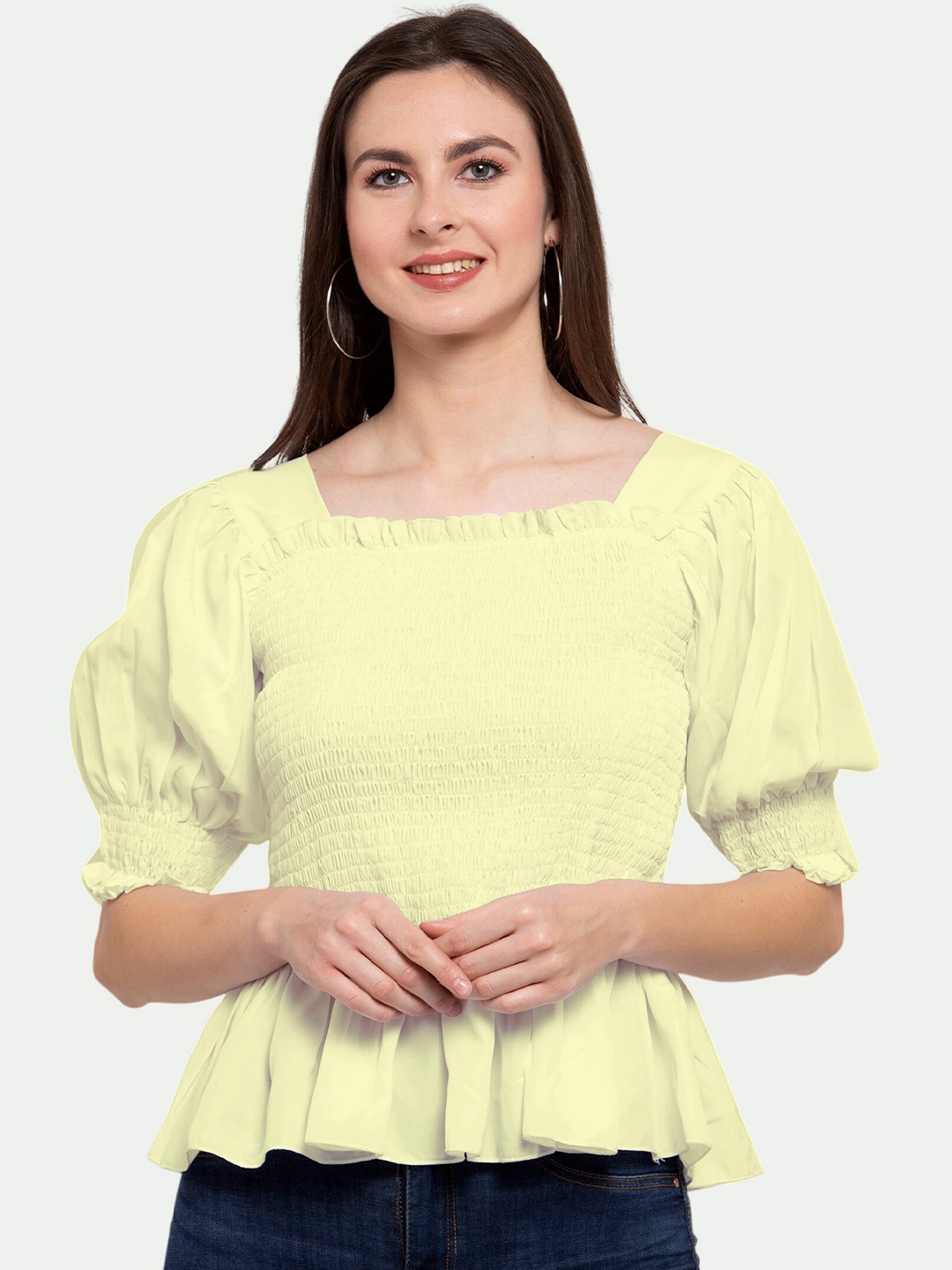 

PATRORNA Women Cream-Coloured Peplum Top