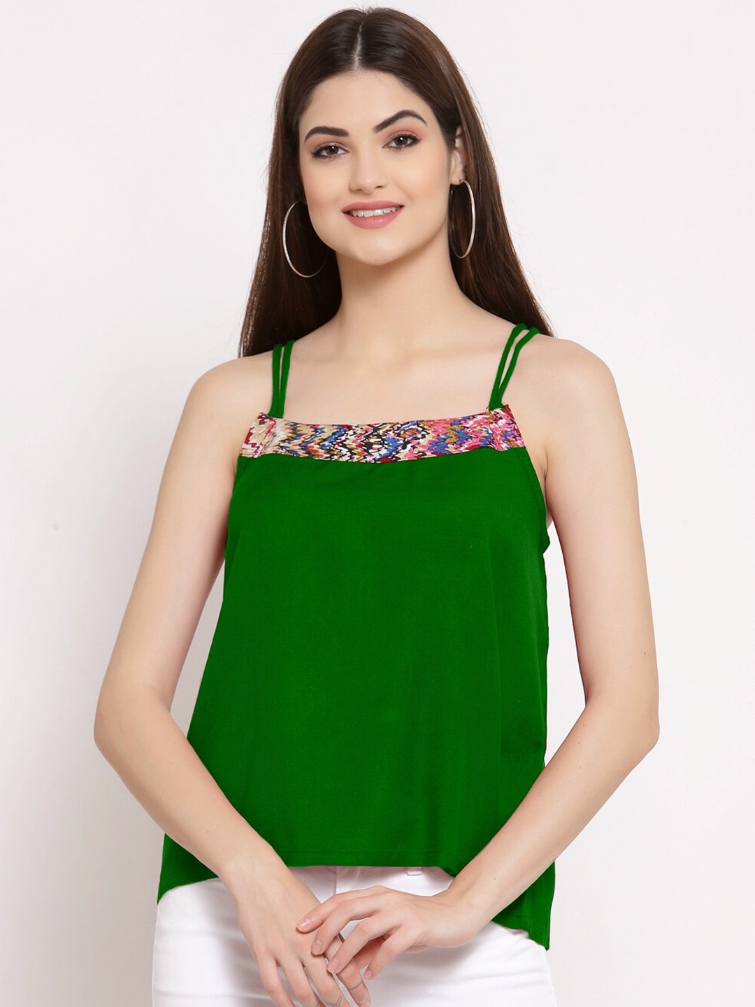 

PATRORNA Shoulder Straps A-Line Top, Green