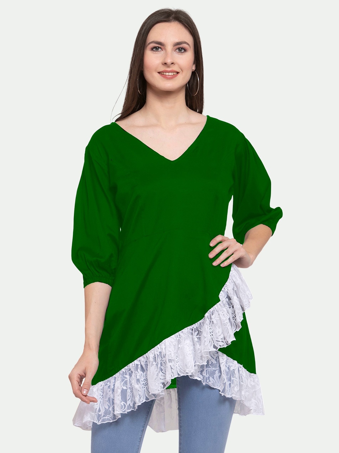 

PATRORNA Women Green Wrap Longline Top