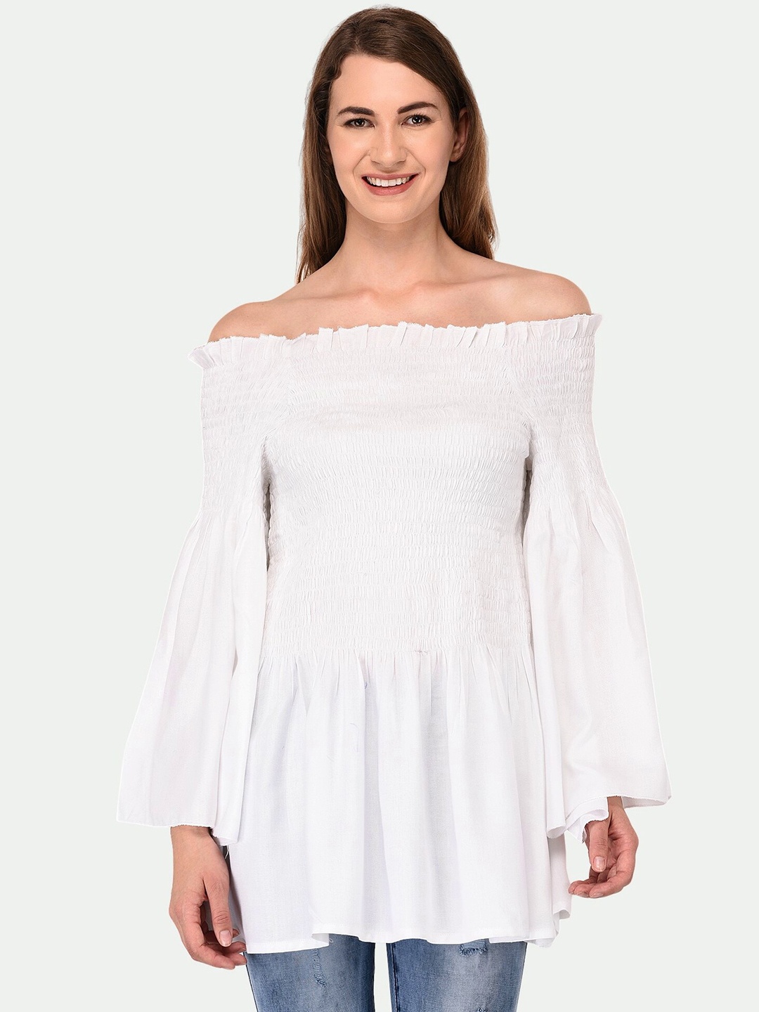 

PATRORNA Women White Off-Shoulder Peplum Top