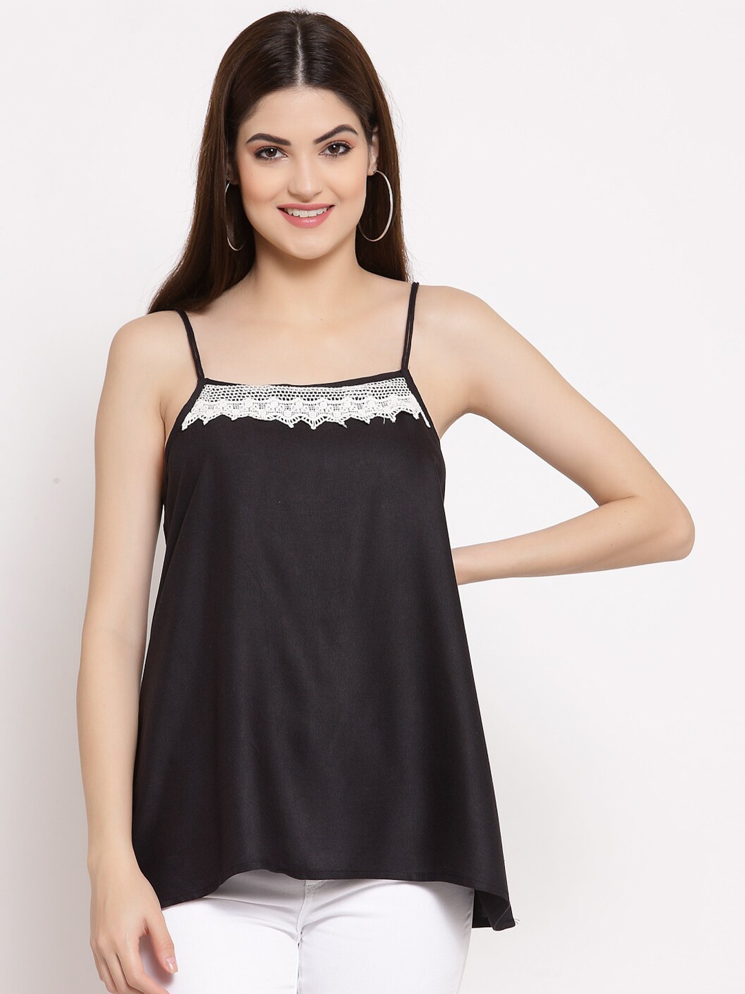 

PATRORNA Women Black Asymmetrical Tank Top