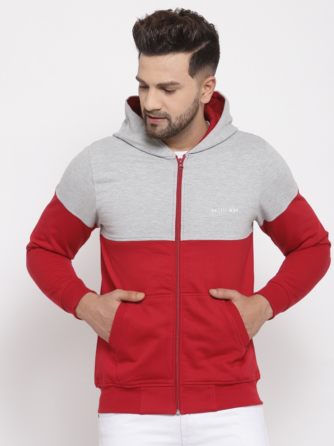 

Kalt Men Red Colourblocked Sweatshirt