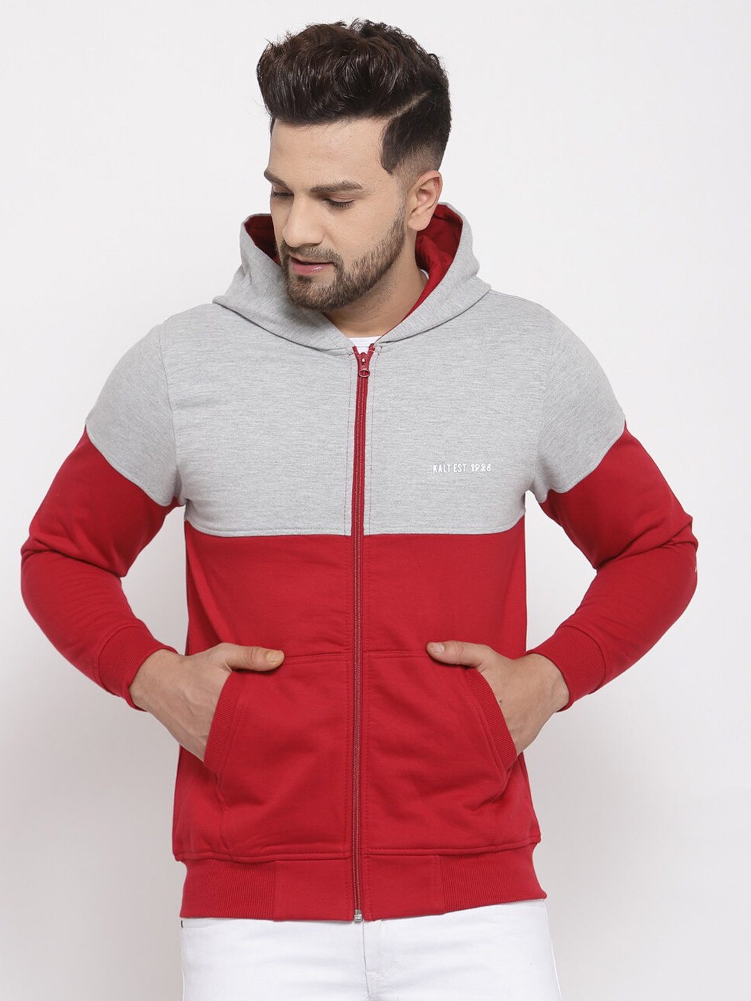 

Kalt Men Red Colourblocked Sweatshirt