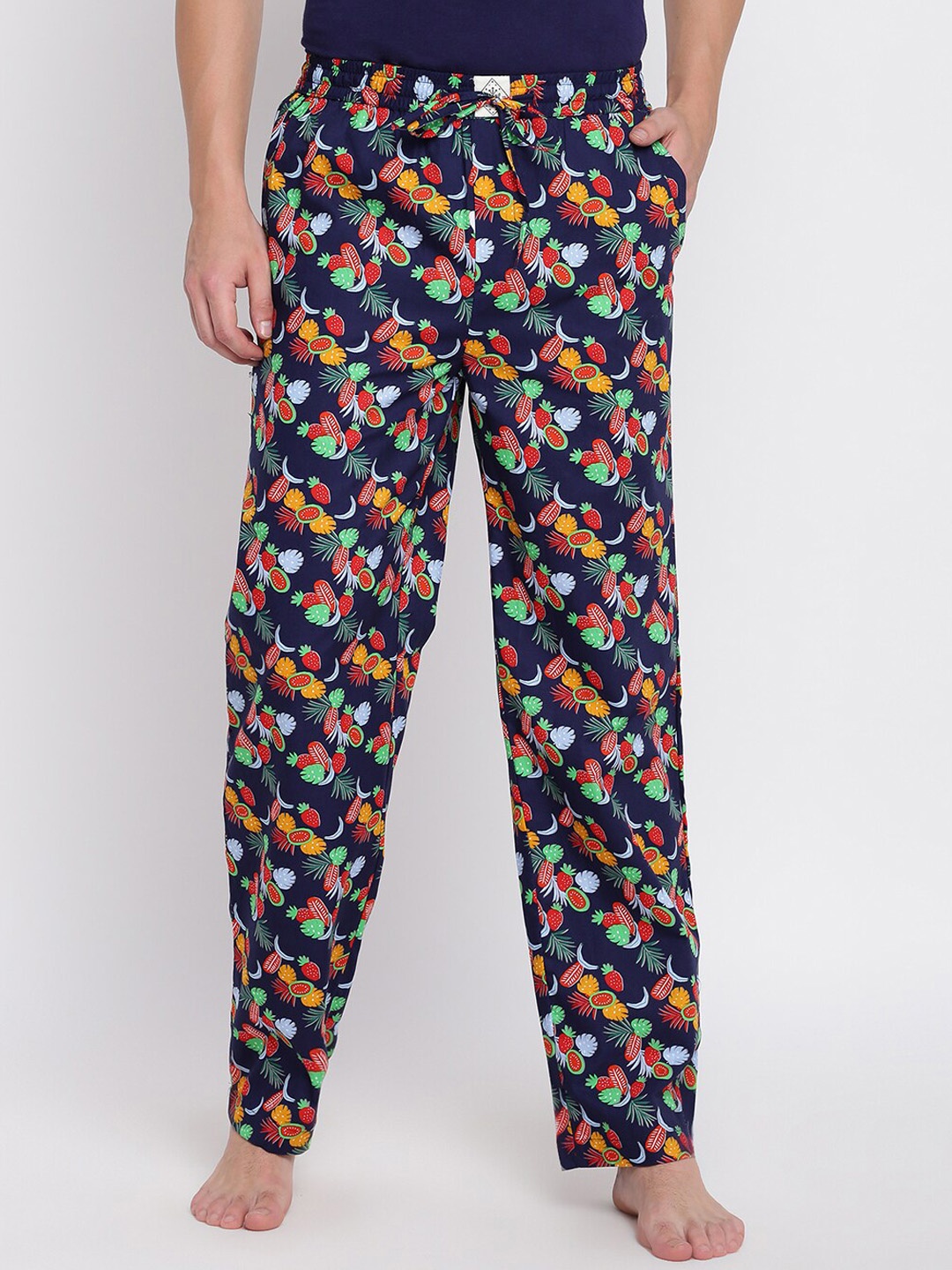 

abof Men Navy Blue Printed Cotton Lounge Pants