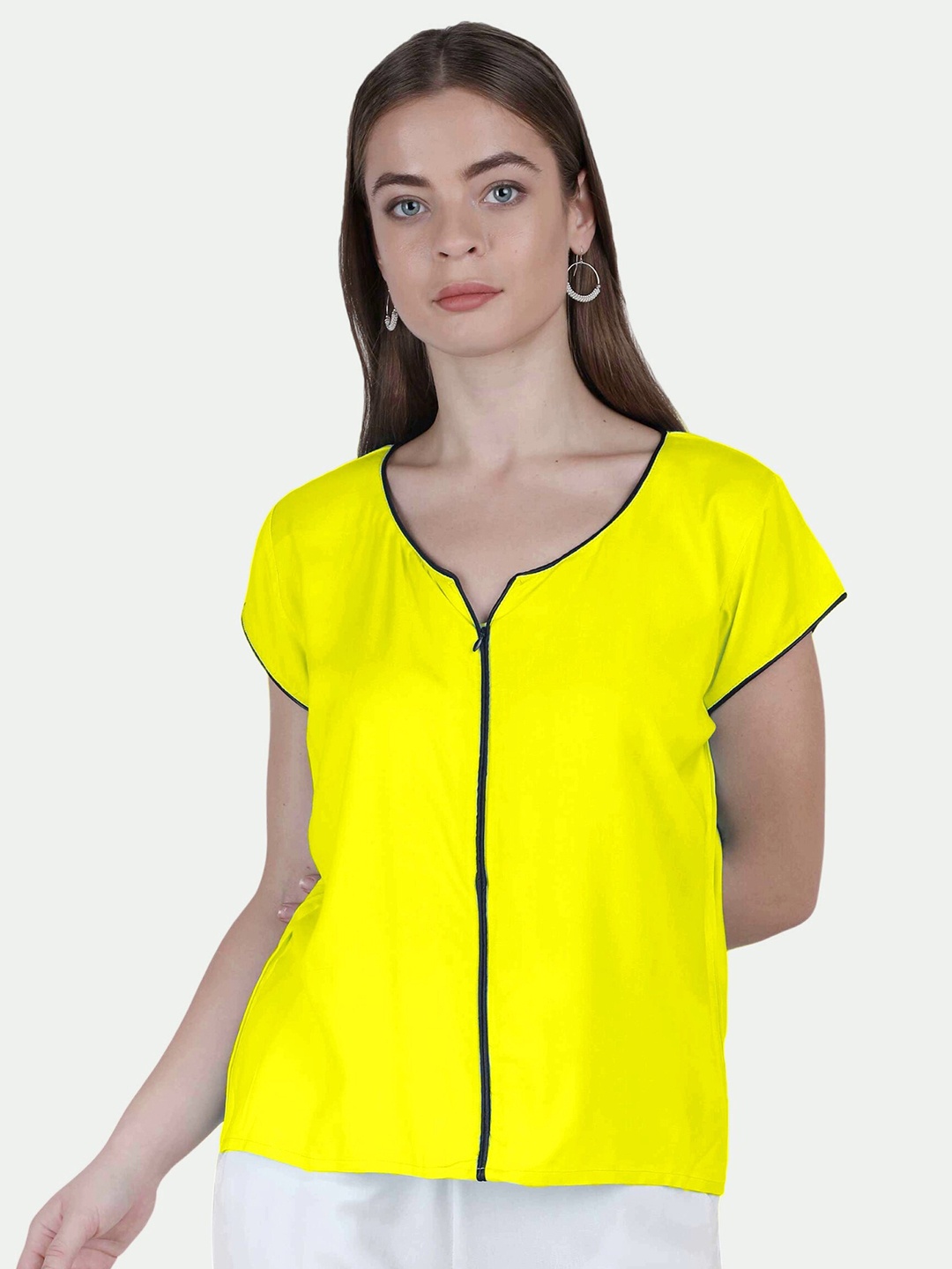 

PATRORNA Plus Size Yellow Solid Regular Top