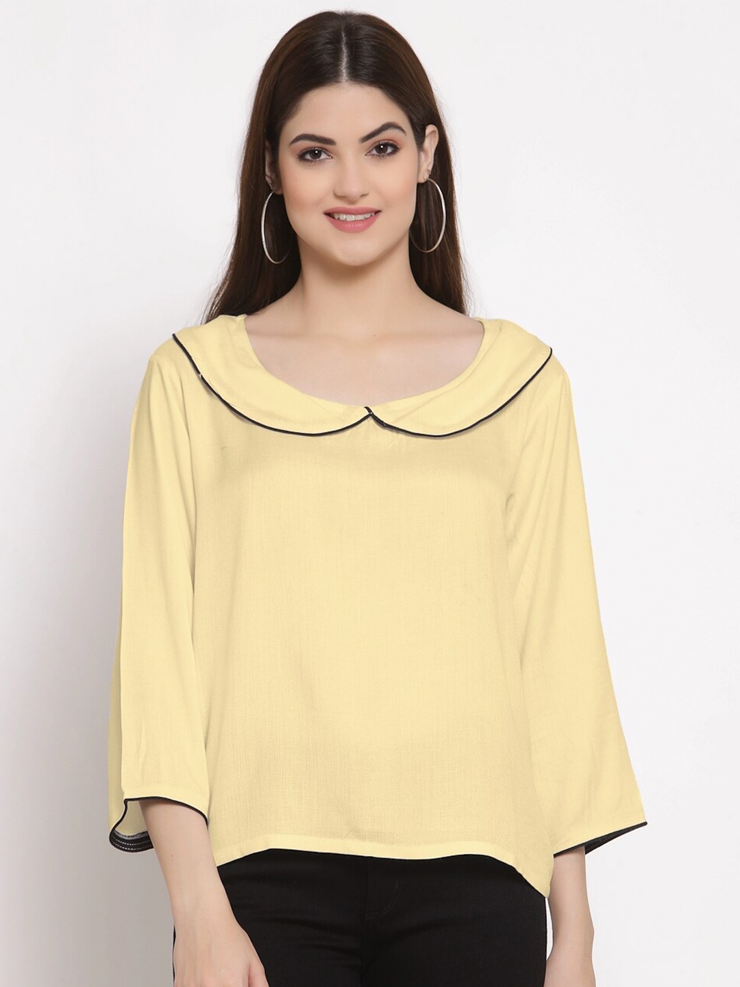 

PATRORNA Gold-Toned Peter Pan Collar Top