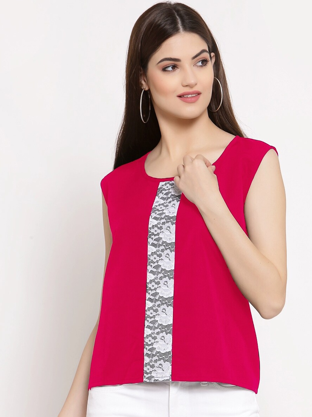 

PATRORNA Pink Colourblocked Embellished Top