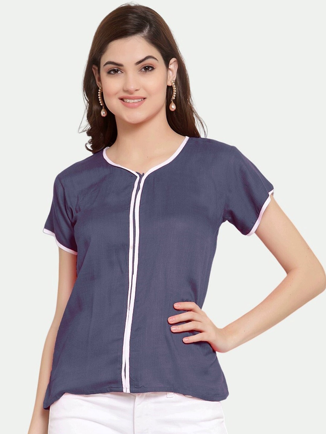 

PATRORNA Round Neck Regular Top, Blue