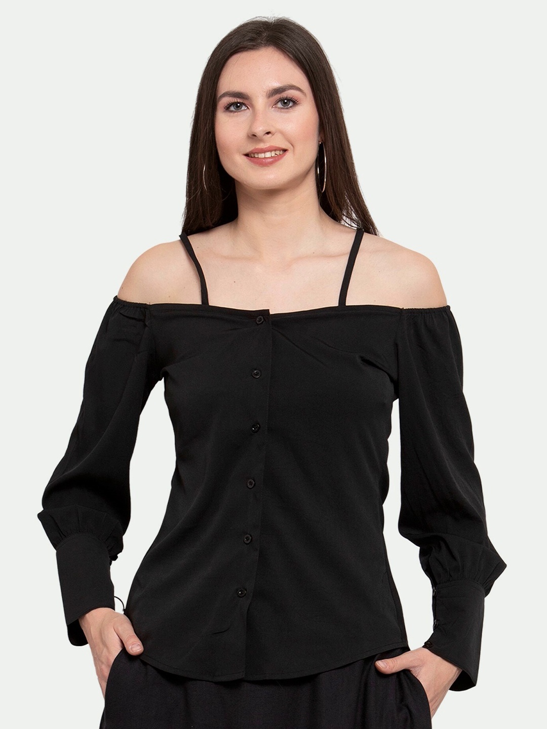 

PATRORNA Women Black Solid Off-Shoulder Top