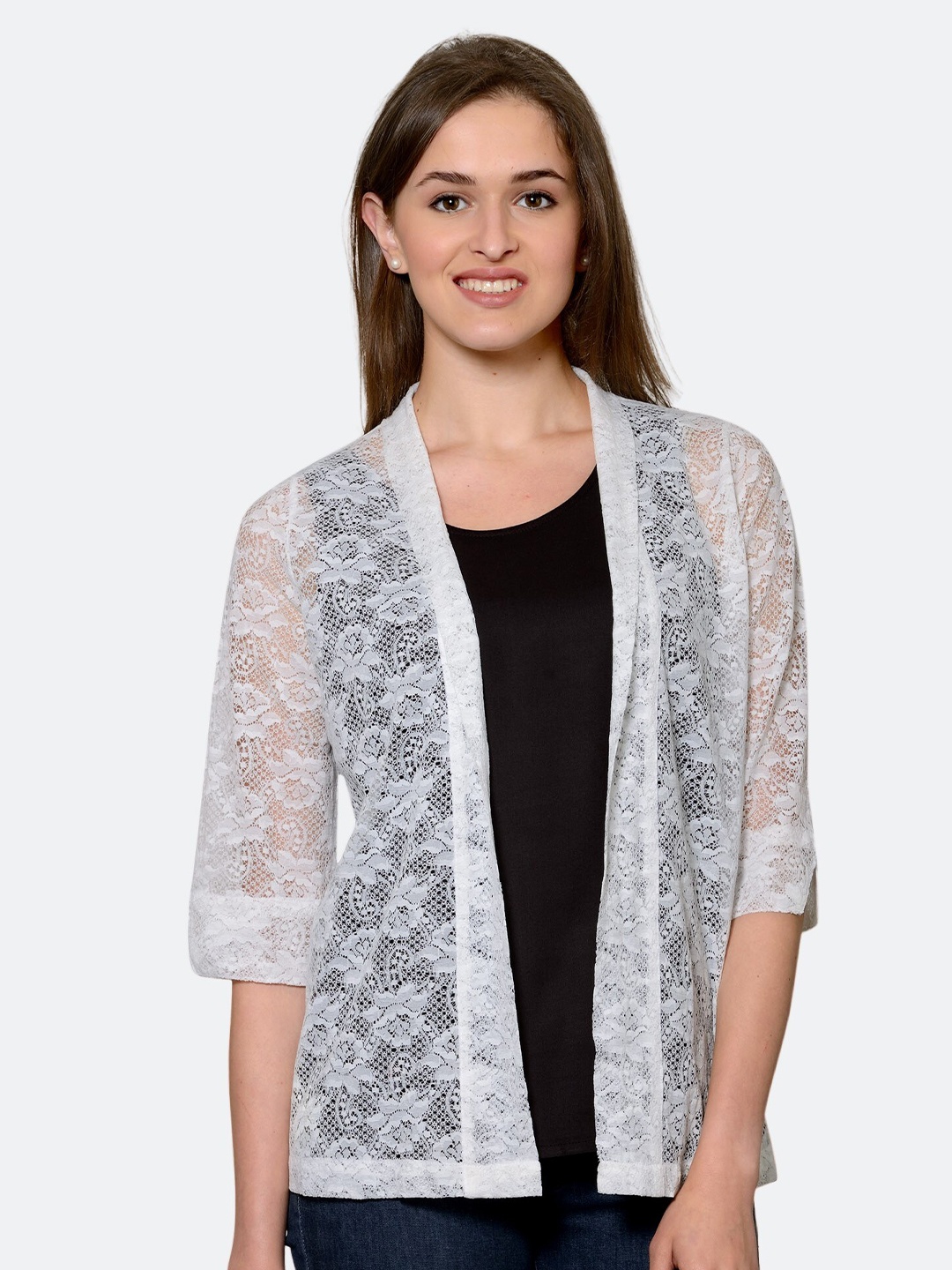

PATRORNA White & Black Top with Lace Shrug