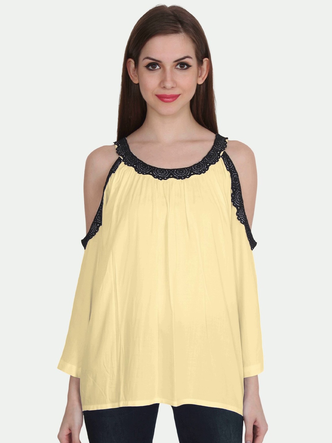 

PATRORNA Women Yellow Solid Top